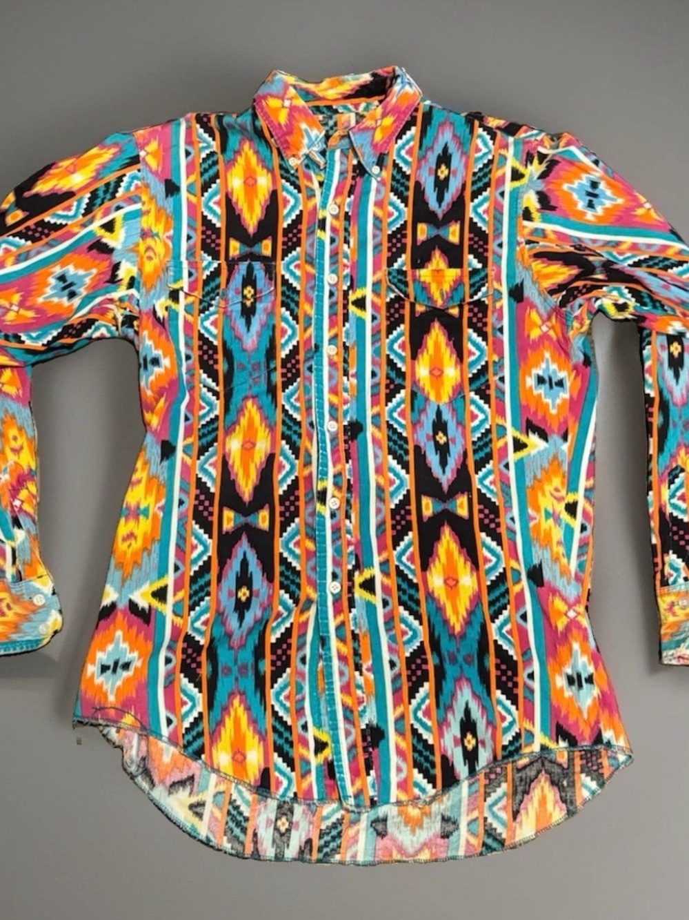 Wrangler Cowboy Cut Aztec Western Shirt 15.5 X-Long Tails